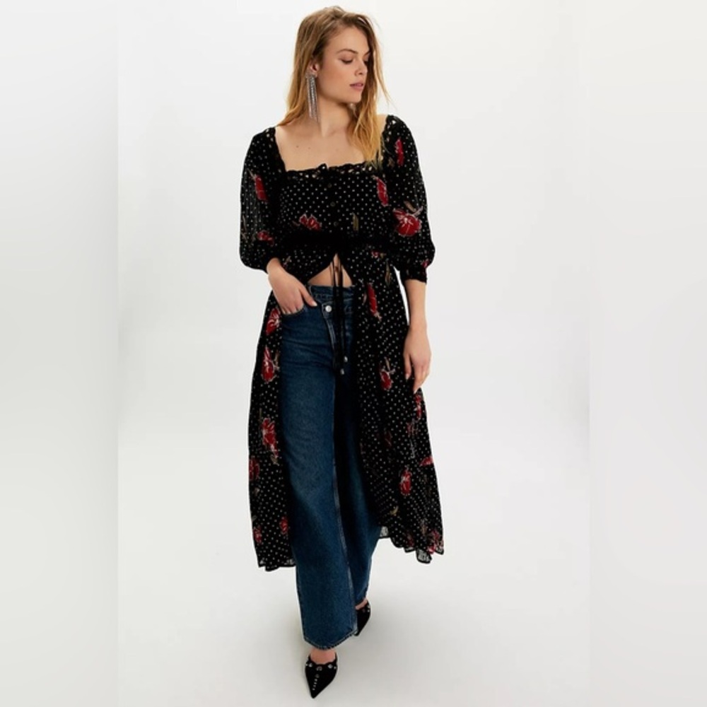Free People Morning Meadows Long-Sleeve Maxi Dress in Red Pop Combo